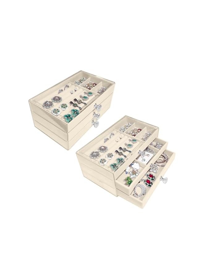The Bros Acrylic Jewelry Organizer Box with 3 Drawers, Clear Jewelry Boxes for Women Earring Rings Bangle Bracelet and Necklace Holder Storage Velvet Jewelry Display Case (Beige) - Image 3
