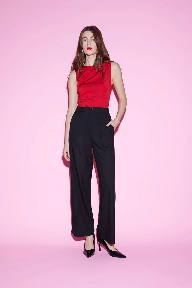 ديفاكتو Slim Fit Crew Neck Basic Red Tank Top
