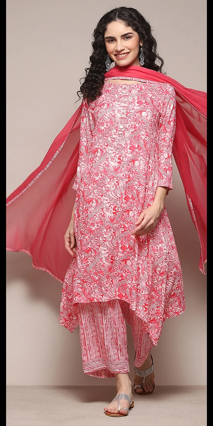 Biba Coral Pink Rayon Straight Suit Set
