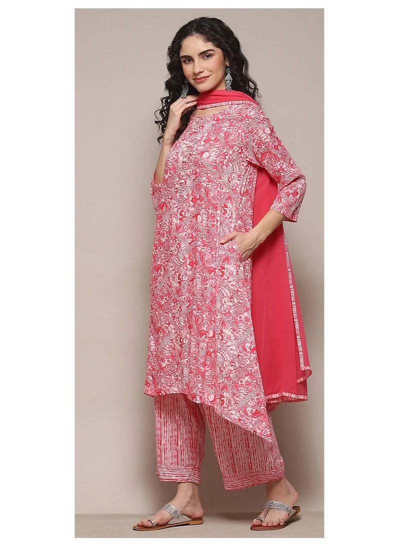 Biba Coral Pink Coral Pink Rayon Straight Suit Set for Women | Best Price UAE