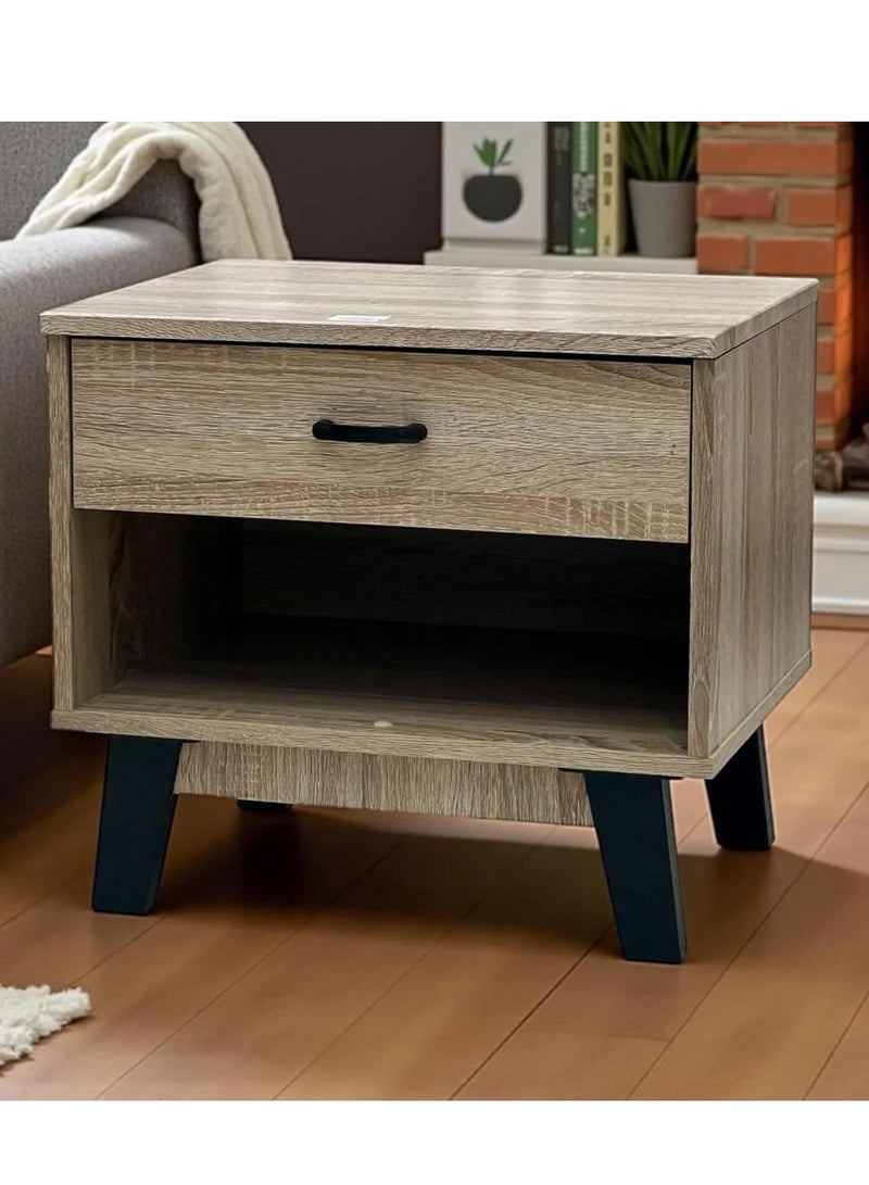 Side table with drawer and open shelf - modern wooden design