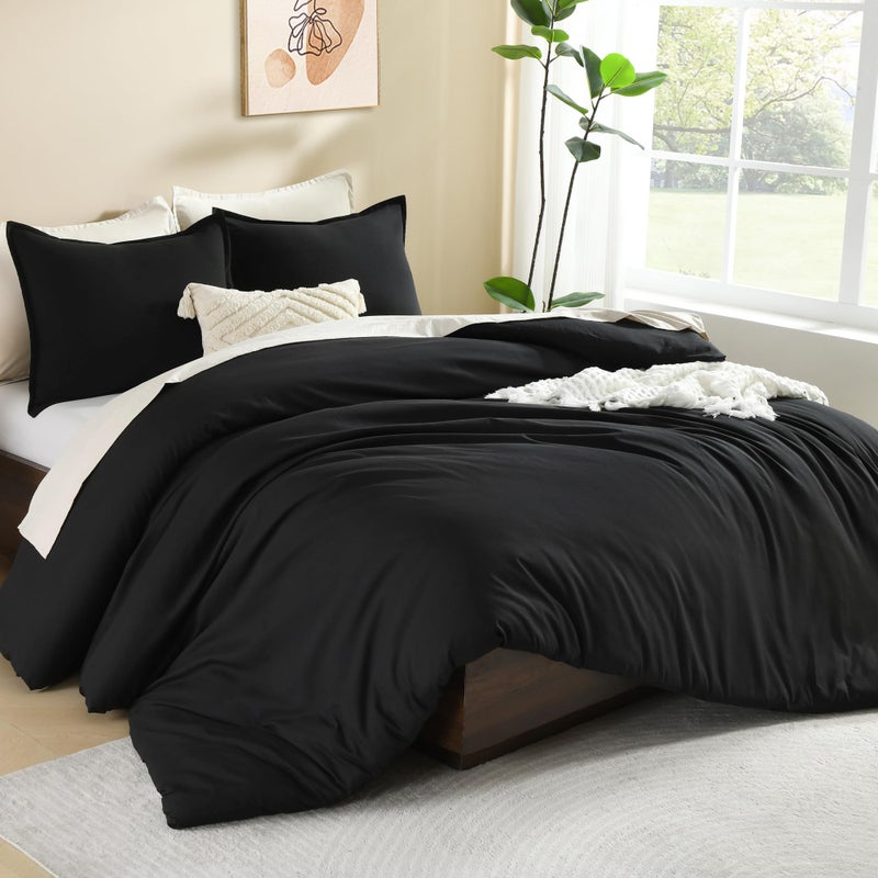 Litanika Litanika Black Twin/Twin XL Comforter Set  2 Pieces Lightweight Solid Bedding Comforter Set  All Season Fluffy Bed Set (66x90In Comforter & 1 Pillowcase)  - Image 2
