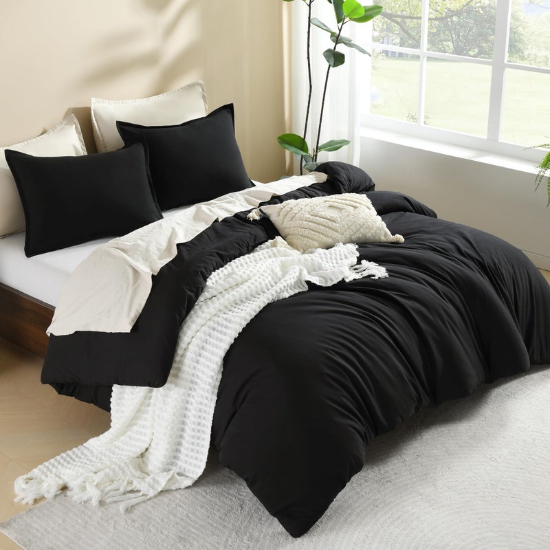 Litanika Litanika Black Twin/Twin XL Comforter Set  2 Pieces Lightweight Solid Bedding Comforter Set  All Season Fluffy Bed Set (66x90In Comforter & 1 Pillowcase)  - Image 1