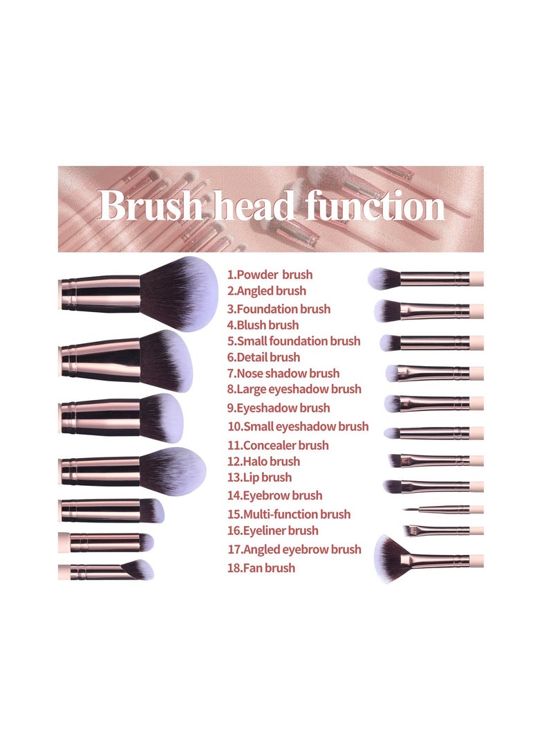 BS مول 18Pcs Complete Makeup Brush Set with 5 Sponges & Rotating Holder, Premium Synthetic Kabuki Foundation Concealer Eyeshadow Brushes Kit for Professional and Beginner Makeup, Soft Pink - Image 3