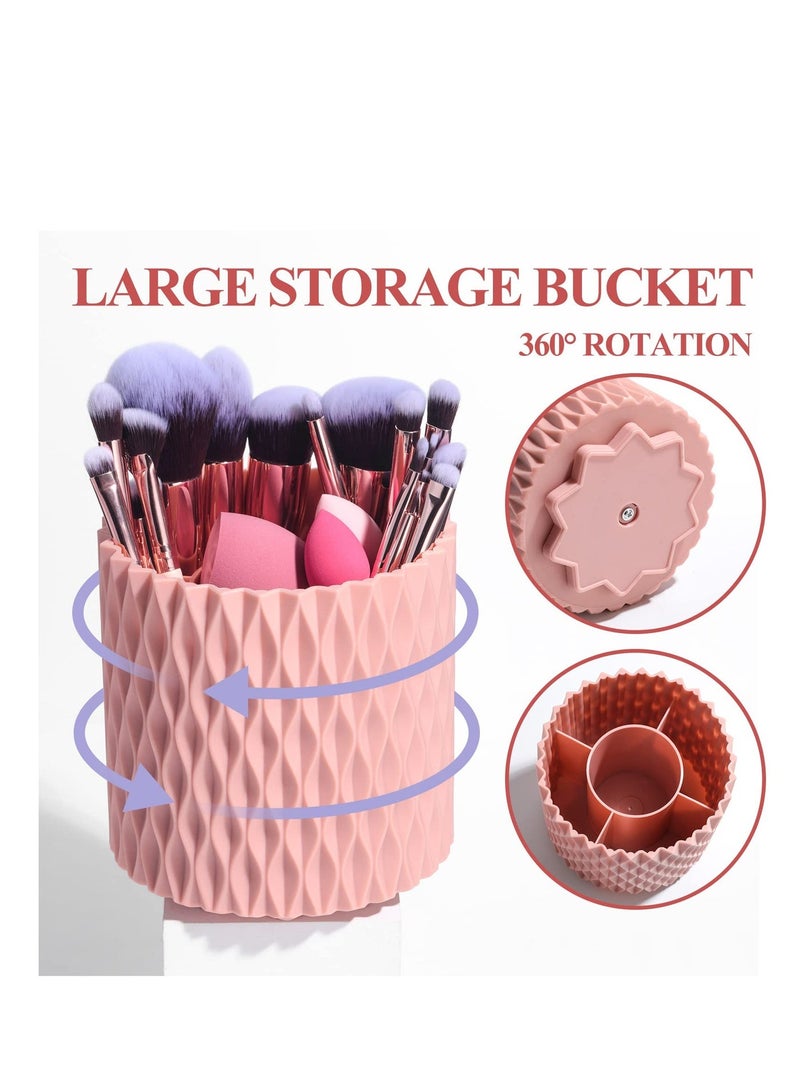 BS مول 18Pcs Complete Makeup Brush Set with 5 Sponges & Rotating Holder, Premium Synthetic Kabuki Foundation Concealer Eyeshadow Brushes Kit for Professional and Beginner Makeup, Soft Pink - Image 5