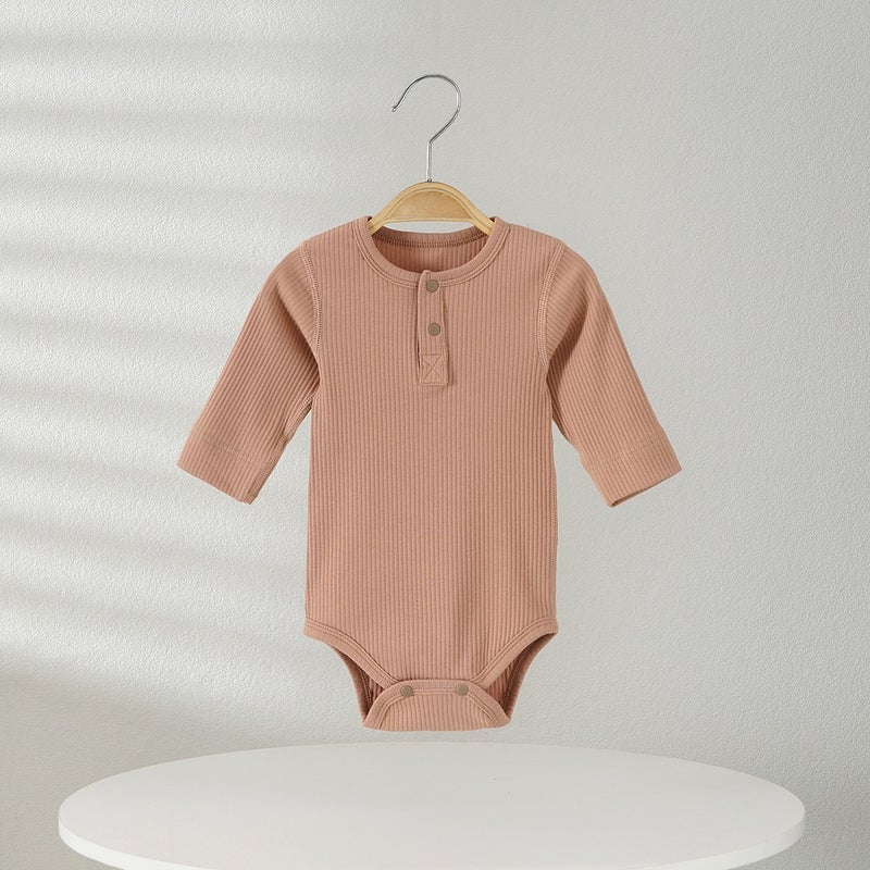 Lai Te Xiong Baby Long-Sleeve Bodysuit Cotton Romper for Newborns, Triangle Snap Closure, Unisex, Spring Fall, 0-12 Months - Image 1