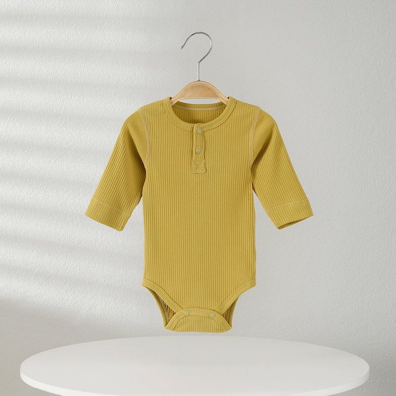 Lai Te Xiong Baby Long-Sleeve Bodysuit Cotton Romper for Newborns, Triangle Snap Closure, Unisex, Spring Fall, 0-12 Months - Image 5