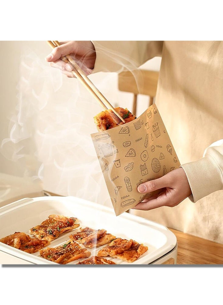 Monda Greaseproof Sandwich Wrap Bags,Unbleached Eco-friendly Deli Oil-Absorbing Kraft Paper Bag For Fried Food Tempura Toast Snacks Picnic,Printed Dry Wax Paper,Extra Thick,50 Sheet Pack - Image 1