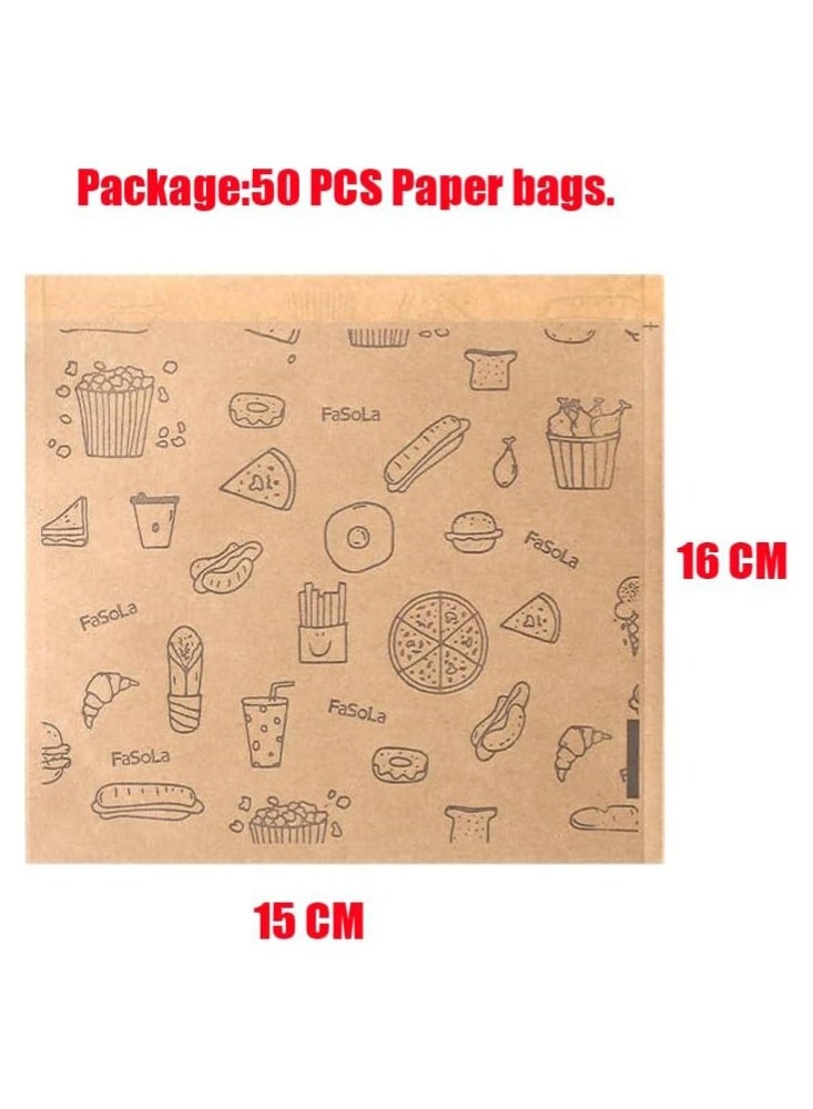 Monda Greaseproof Sandwich Wrap Bags,Unbleached Eco-friendly Deli Oil-Absorbing Kraft Paper Bag For Fried Food Tempura Toast Snacks Picnic,Printed Dry Wax Paper,Extra Thick,50 Sheet Pack - Image 2