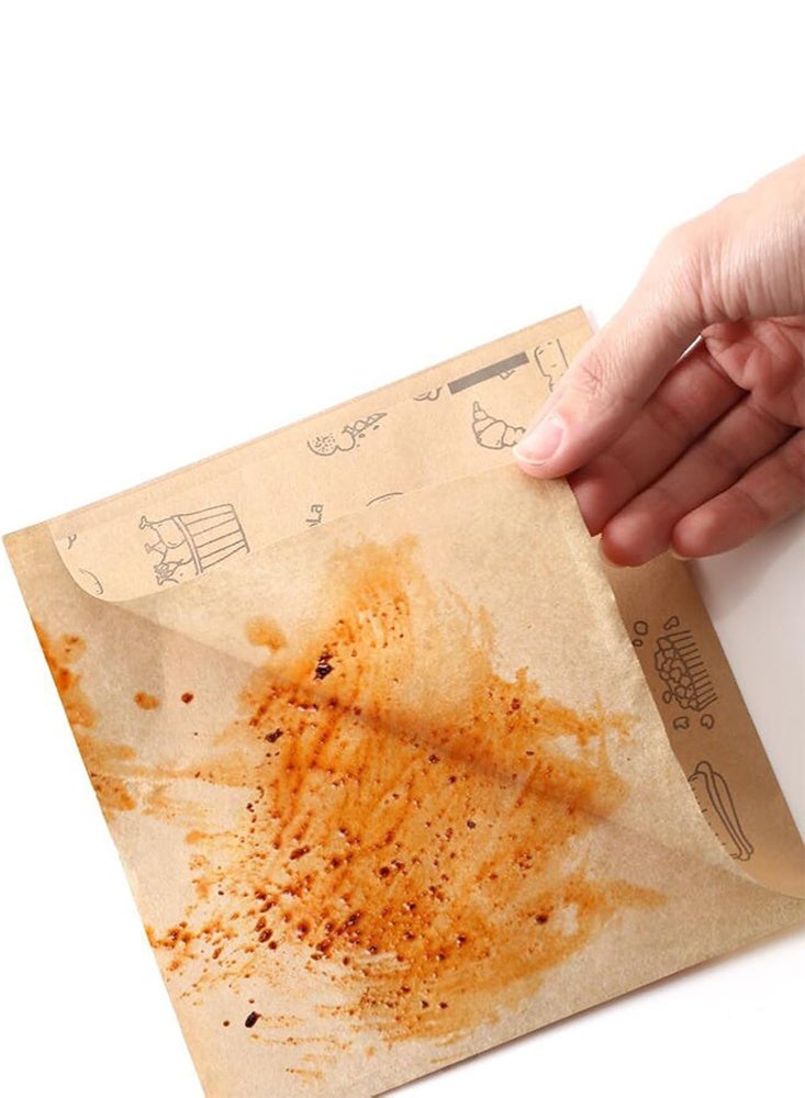 Monda Greaseproof Sandwich Wrap Bags,Unbleached Eco-friendly Deli Oil-Absorbing Kraft Paper Bag For Fried Food Tempura Toast Snacks Picnic,Printed Dry Wax Paper,Extra Thick,50 Sheet Pack - Image 3