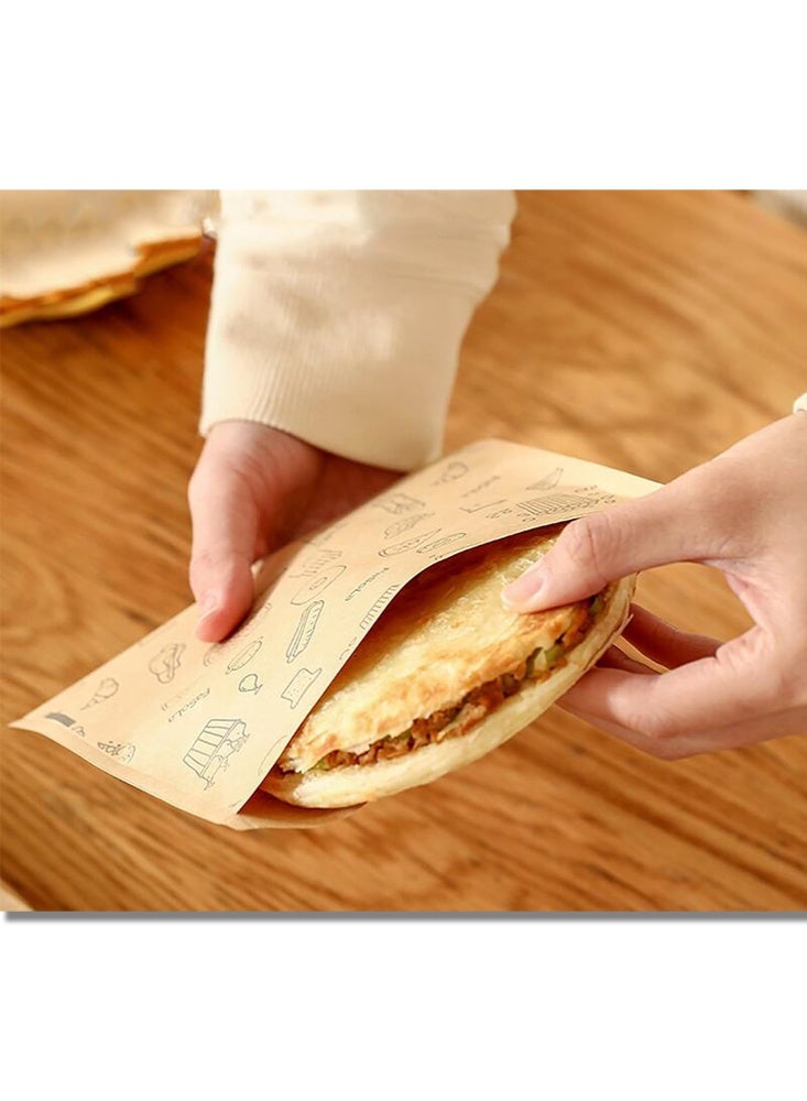 Monda Greaseproof Sandwich Wrap Bags,Unbleached Eco-friendly Deli Oil-Absorbing Kraft Paper Bag For Fried Food Tempura Toast Snacks Picnic,Printed Dry Wax Paper,Extra Thick,50 Sheet Pack - Image 4