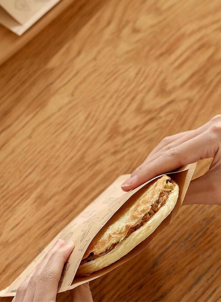 Monda Greaseproof Sandwich Wrap Bags,Unbleached Eco-friendly Deli Oil-Absorbing Kraft Paper Bag For Fried Food Tempura Toast Snacks Picnic,Printed Dry Wax Paper,Extra Thick,50 Sheet Pack - Image 5