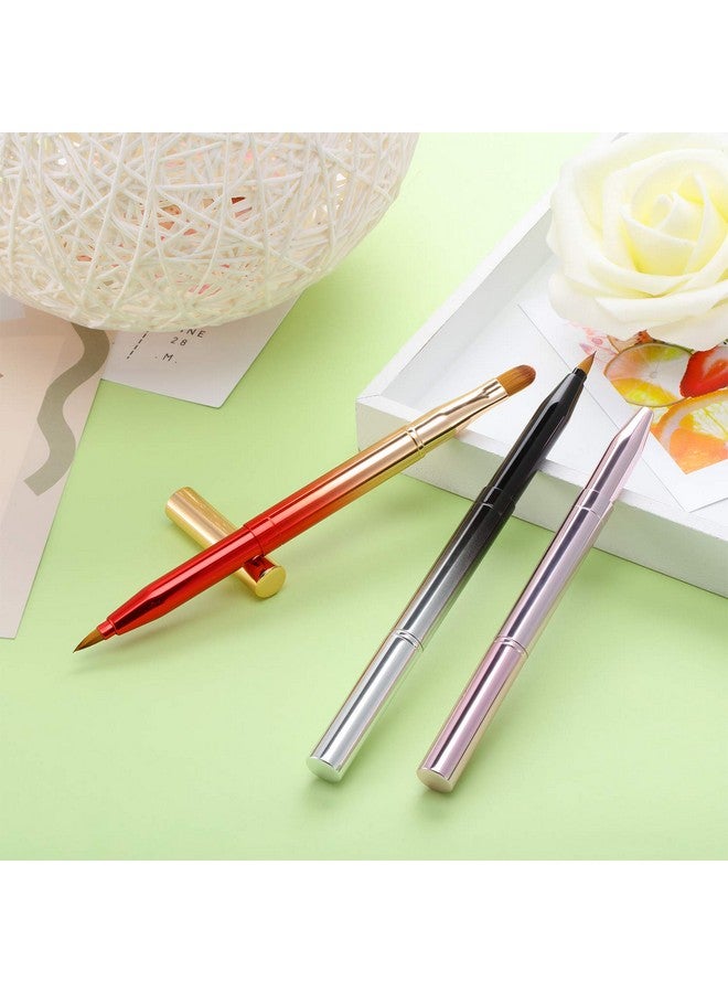 TOODOO 3 Pieces Lip Brush Retractable Lipstick Liner Brush Lipstick Dual-Ended Foundation Makeup Brush With Cap Travel Applicators - Image 2