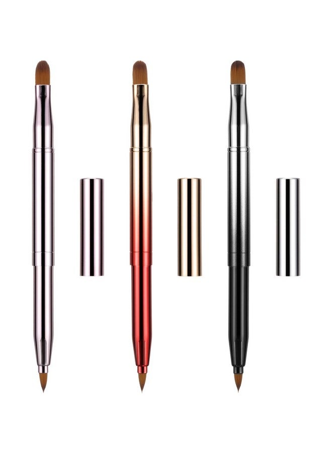 TOODOO 3 Pieces Lip Brush Retractable Lipstick Liner Brush Lipstick Dual-Ended Foundation Makeup Brush With Cap Travel Applicators - Image 1