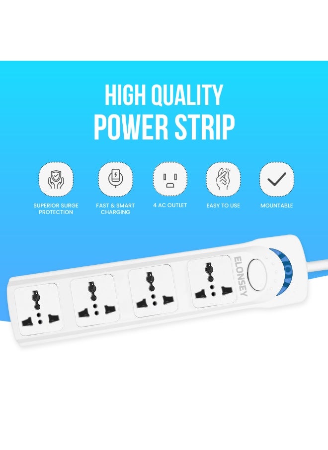 ELONSEY Universal Power Extension Cord with 4 Power Plugs 5m, 4 Way Power Strip, Extension Lead 5 meters - White  - Image 2