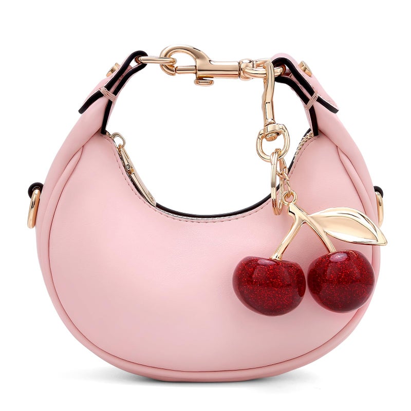 JQWSVE Small Top Handle Bags for Women Faux Leather Mini Purses Ladies Handbags Crescent Mini Crossbody Purse A03 Pink