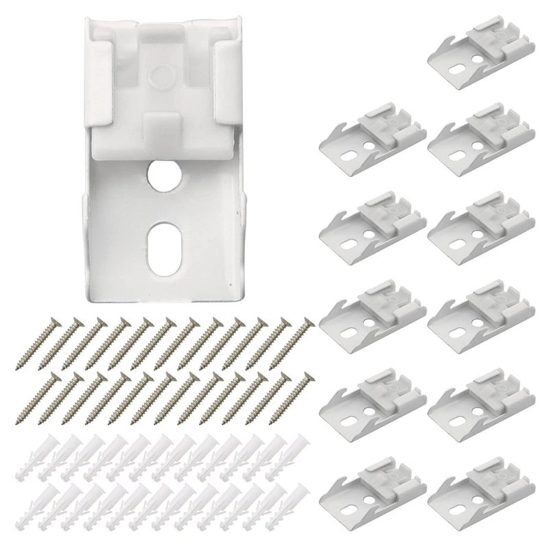 MEETOOT 12pcs Curtain Track Mounting Bracket White Ceiling Mount Brackets 10mm for Straight or Curved Curtain Track