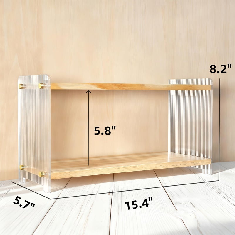 ReeGii Coffee Station Organizer 2 Tier, Solid Wood Mug Shelffor Coffee Bar,Matcha Station,Tea Storage - Holds Mugs,Beans,Syrup,Cups,Tirrers (Solid Pine Wood Color, 15.4" L x 5.7" W x 8.2" H) - Image 2