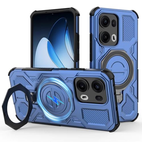 KARWAN Tough Shockproof Armor Back Case Cover Compatible with Oppo Reno 13 Pro with 360 Degree Rotation Magnetic Attraction Ring, Holder Heavy Duty Rugged Cover with MagEaze Wireless Charging (Blue) - Image 1