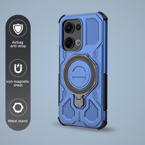 KARWAN Tough Shockproof Armor Back Case Cover Compatible with Oppo Reno 13 Pro with 360 Degree Rotation Magnetic Attraction Ring, Holder Heavy Duty Rugged Cover with MagEaze Wireless Charging (Blue) - Image 2