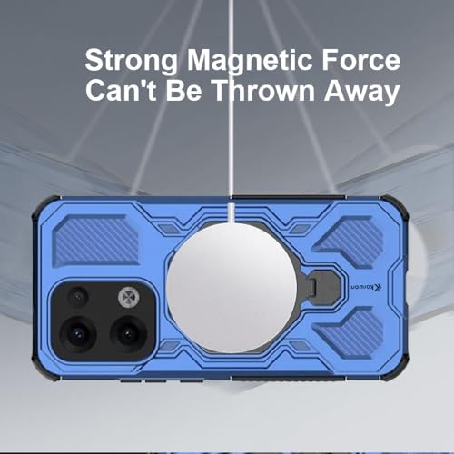 KARWAN Tough Shockproof Armor Back Case Cover Compatible with Oppo Reno 13 Pro with 360 Degree Rotation Magnetic Attraction Ring, Holder Heavy Duty Rugged Cover with MagEaze Wireless Charging (Blue) - Image 4