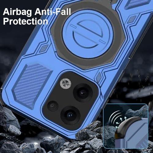 KARWAN Tough Shockproof Armor Back Case Cover Compatible with Oppo Reno 13 Pro with 360 Degree Rotation Magnetic Attraction Ring, Holder Heavy Duty Rugged Cover with MagEaze Wireless Charging (Blue) - Image 5