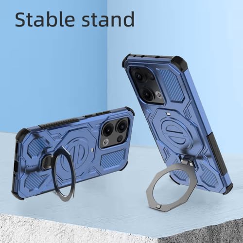KARWAN Tough Shockproof Armor Back Case Cover Compatible with Oppo Reno 13 Pro with 360 Degree Rotation Magnetic Attraction Ring, Holder Heavy Duty Rugged Cover with MagEaze Wireless Charging (Blue) - Image 3
