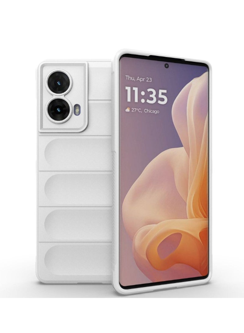 for Motorola G35 5G Case Cover, Heavy Duty 4D Striped Pattern Sensory Soft Silicone Full Portection Shockproof Phone Case for Motorola G35 5G, White 