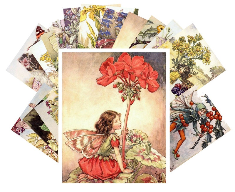 PIXILUV Vintage PostCards 24 pcs Flower Fairy Vintage Illustrations - Image 1