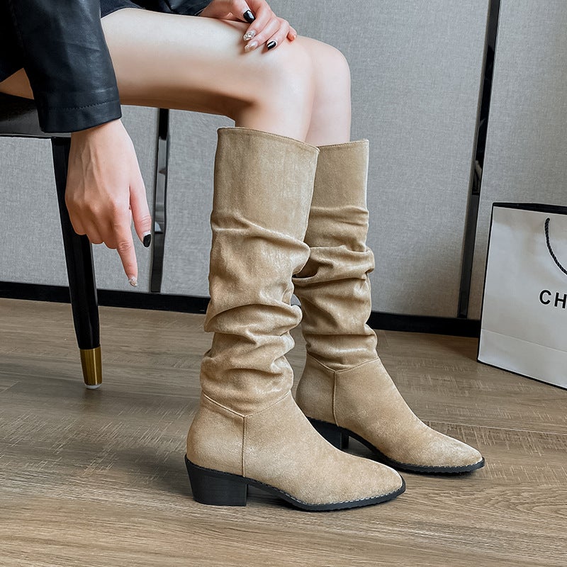 And Fast Delivery ~ Inner Height Heap Boots Long Barrel Knight Boots Autumn Medium Barrel Skinny Boots - Image 2