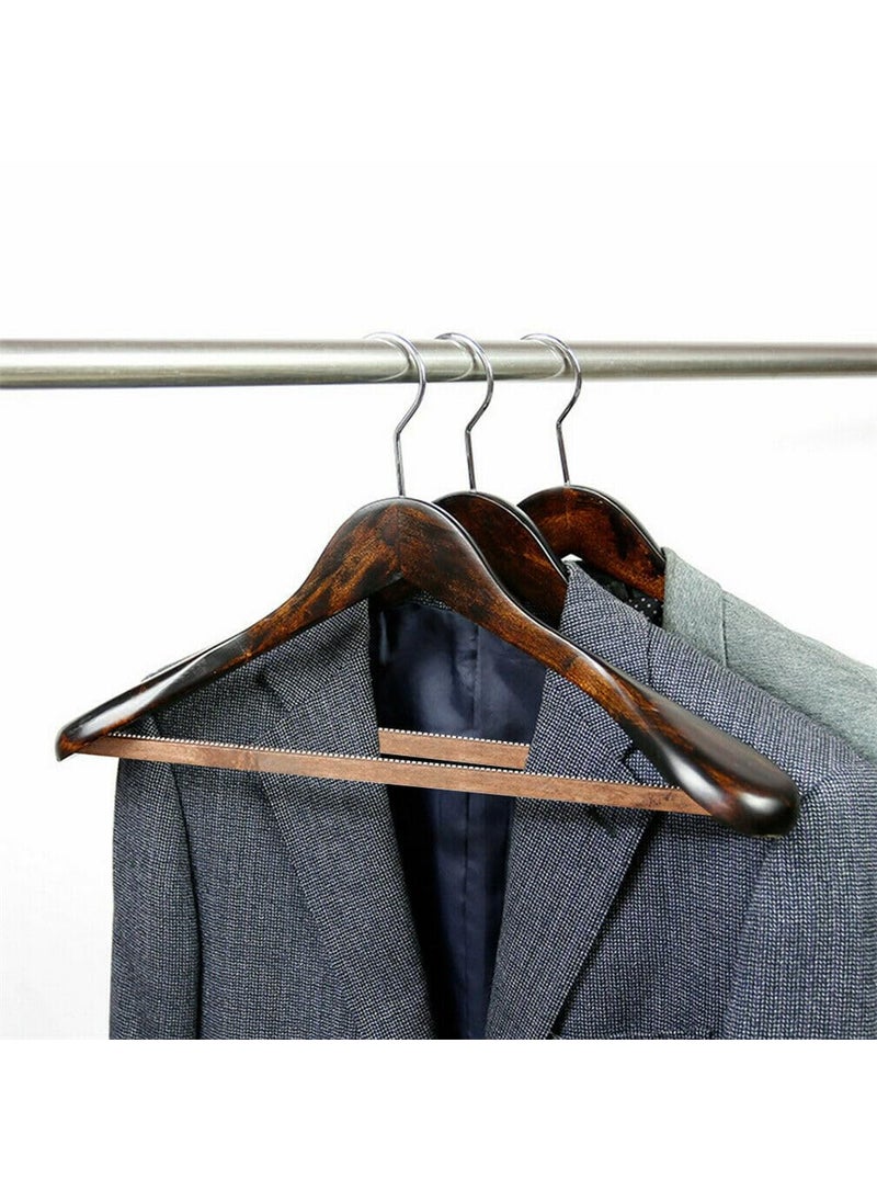 ROLLYWARE Rollyware Extra Wide Shoulder Anti Slip Technology Dark Brown Wooden Coat Hangers Retro Finish Solid Wood Coat Hangers Glossy Finish with Extra Thick Chrome Hooks Pack of 1  - Image 2