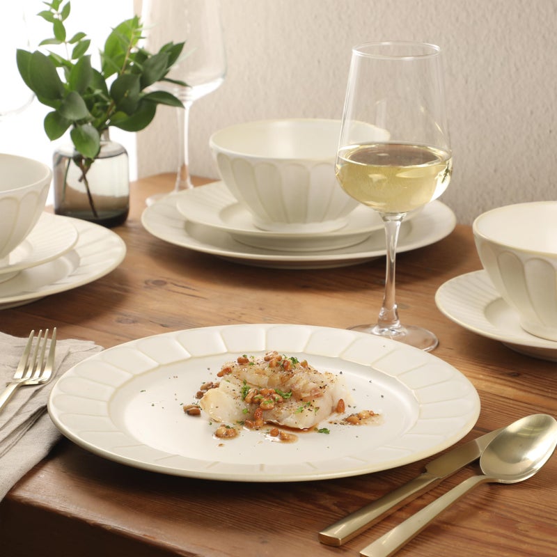 Gibson Elite Winchester Way 12-Piece Embossed Stoneware Dinnerware Set â€“ Reactive Matte Glaze, Durable Lightweight-Tech Plates & Bowls, Everyday Dish Set, Microwave & Dishwasher Safe â€“ Off-White - Image 5