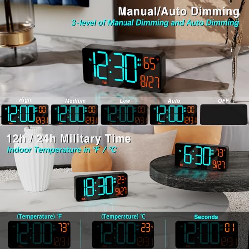 KOSUMOSU Digital Clock for Bedroom 6.7in Alarm Clocks for Living Room, Auto Dimming,Date,Week,Seconds,Indoor Temperature, Small Digital Alarm Clock for Classroom,LED Alarm Clocks for Bedrooms - Image 3