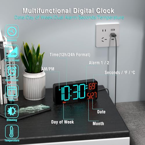 KOSUMOSU Digital Clock for Bedroom 6.7in Alarm Clocks for Living Room, Auto Dimming,Date,Week,Seconds,Indoor Temperature, Small Digital Alarm Clock for Classroom,LED Alarm Clocks for Bedrooms - Image 5