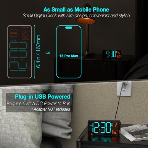 KOSUMOSU Digital Clock for Bedroom 6.7in Alarm Clocks for Living Room, Auto Dimming,Date,Week,Seconds,Indoor Temperature, Small Digital Alarm Clock for Classroom,LED Alarm Clocks for Bedrooms - Image 2