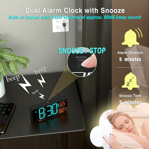 KOSUMOSU Digital Clock for Bedroom 6.7in Alarm Clocks for Living Room, Auto Dimming,Date,Week,Seconds,Indoor Temperature, Small Digital Alarm Clock for Classroom,LED Alarm Clocks for Bedrooms - Image 4
