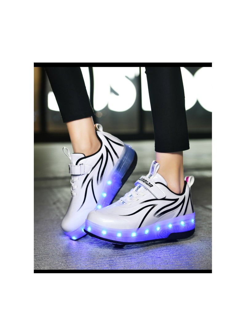 Gerenic Breathability Roller Shoes USB Charge Girls Boys Sneakers with Wheels LED Roller Skates Shoes Multicolour  - Image 3