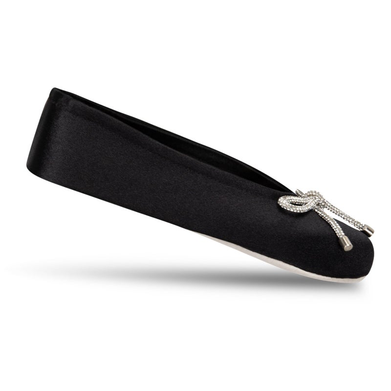isotoner Women's Classic Stretch Satin Ballerina Slippers with Bow Tie and Leather Sole, Black, 8-9 - Image 4