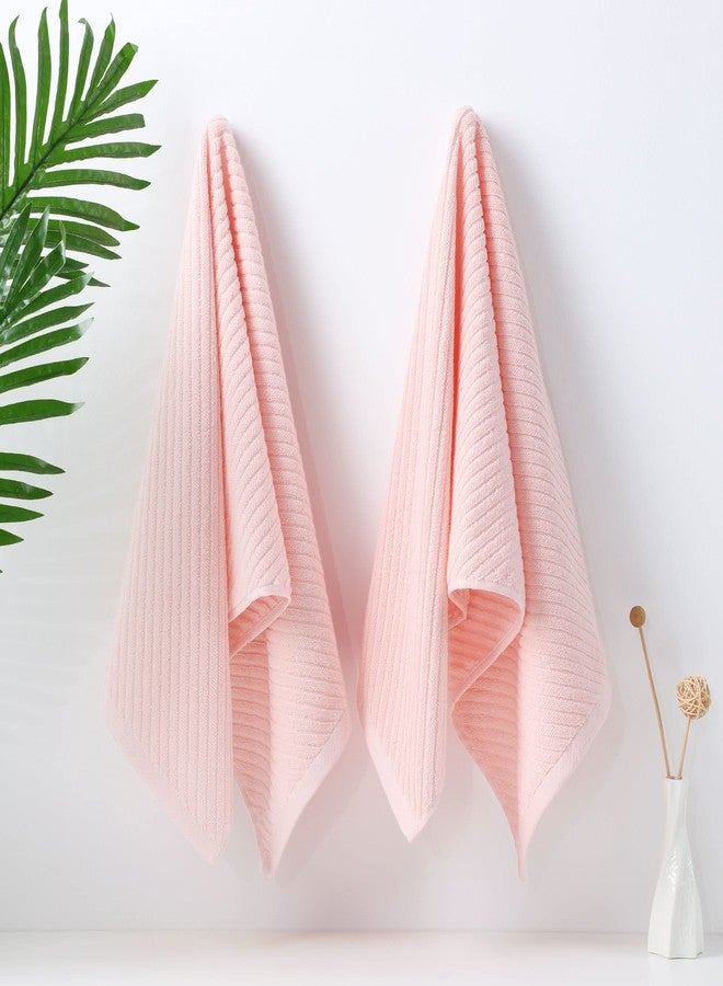 PiccoCasa Set of 2, Pink Ribbed Hand Towels for Bathroom 13 x 29 Inch 100% Cotton Soft Absorbent Soft Feeling Fast Drying Towels Hotel Spa Towel Face Towel - Image 2
