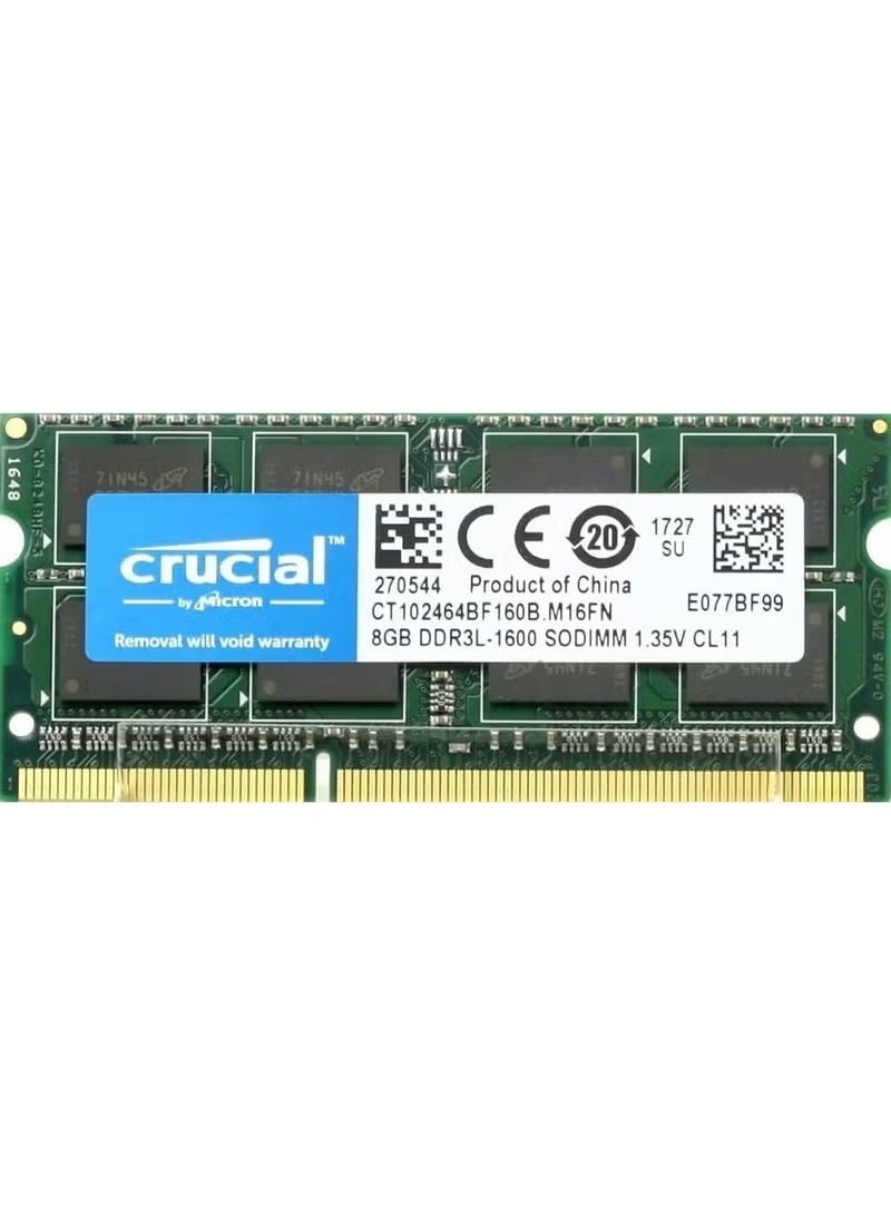 ذاكرة RAM للكمبيوتر المحمول Micron Crucial سعة 8 جيجابايت DDR3L بتردد 1600 ميجاهرتز (SODIMM) | PC3L-12800 | 204 سنًا | 1.35 فولت | CL11 | CT102464BF160B.M16FN
