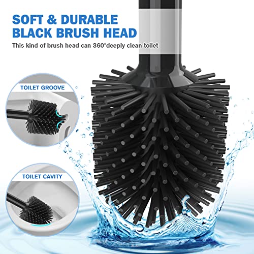TRENTI Toilet Plunger and Brush Set, Silicone Toilet Brush and Plunger with Holder for 5.7-inch Toilet Drain, 2-in-1 Toilet Brush Plunger Combo with Caddy Stand (Black) - Image 4