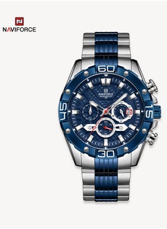Luxury Stainless Steel Blue Dial Chronograph Watch for Men with Date Display Luminous Hands Water Resistant Sporty Design for Business and Casual Wear