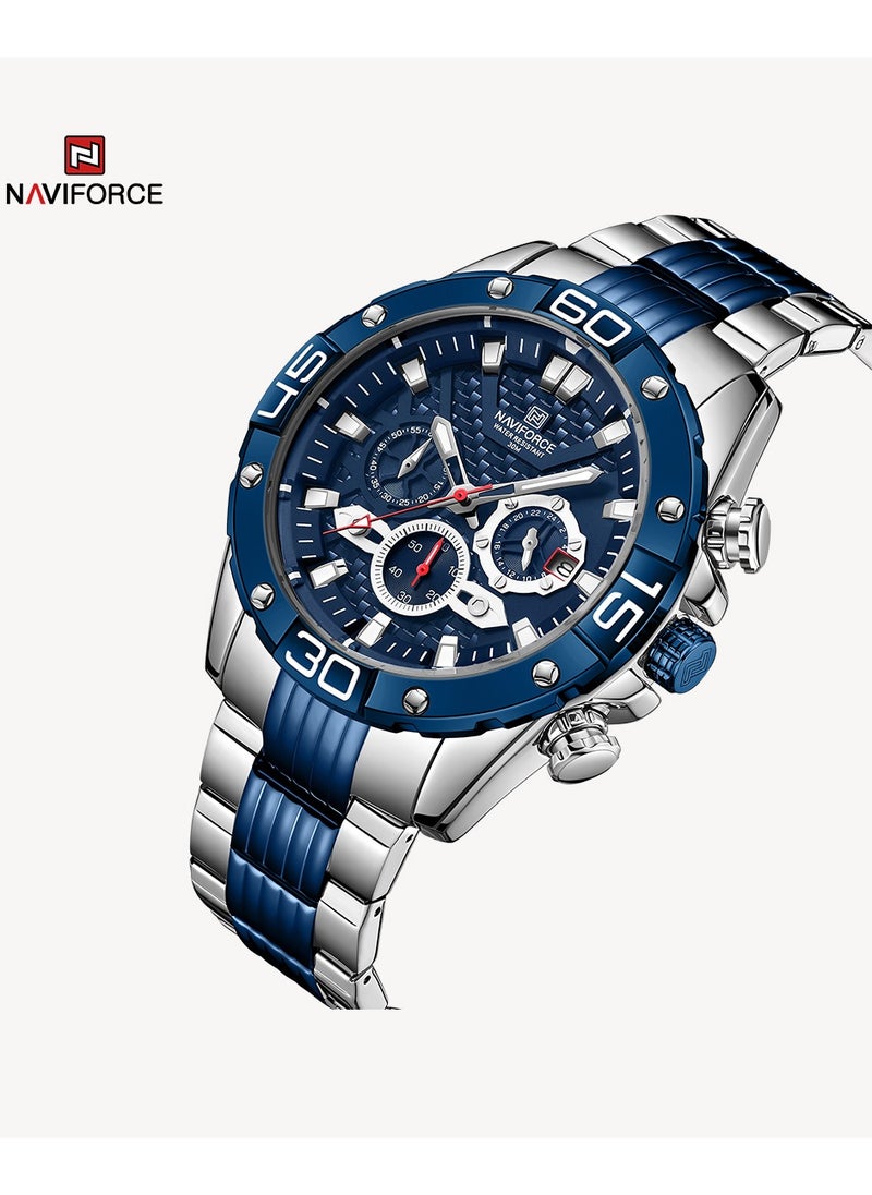 NAVIFORCE - Luxury Stainless Steel Blue Dial Chronograph Watch for Men with Date Display Luminous Hands Water Resistant Sporty Design for Business and Casual Wear - Image 1