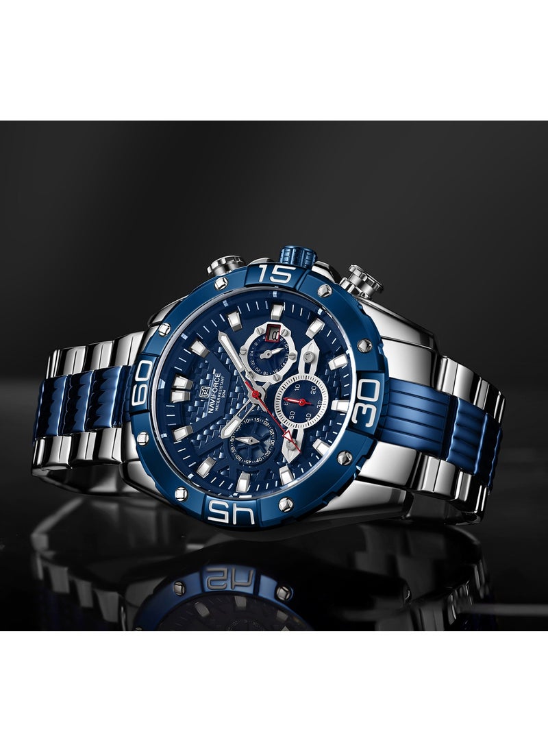 NAVIFORCE - Luxury Stainless Steel Blue Dial Chronograph Watch for Men with Date Display Luminous Hands Water Resistant Sporty Design for Business and Casual Wear - Image 1