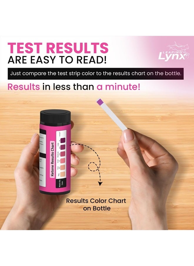 Leaping Lynx - شرائط اختبار الكيتون في البول في 30 ثانية - 150 شريط اختبار كيتو بمقبض طويل للغاية - اختبار الكيتوزية النظيف والسهل لنظام الكيتو الغذائي منخفض الكربوهيدرات - اختبار الكيتونات في البول في ثوانٍ، شرائط بول كيتو عالية الجودة - Image 1