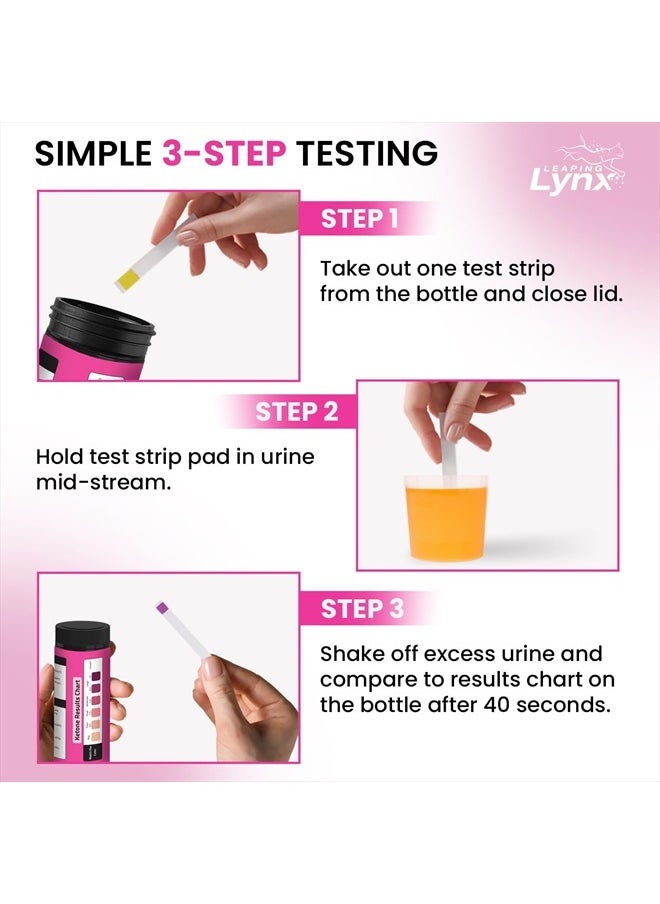 Leaping Lynx - شرائط اختبار الكيتون في البول في 30 ثانية - 150 شريط اختبار كيتو بمقبض طويل للغاية - اختبار الكيتوزية النظيف والسهل لنظام الكيتو الغذائي منخفض الكربوهيدرات - اختبار الكيتونات في البول في ثوانٍ، شرائط بول كيتو عالية الجودة - Image 1