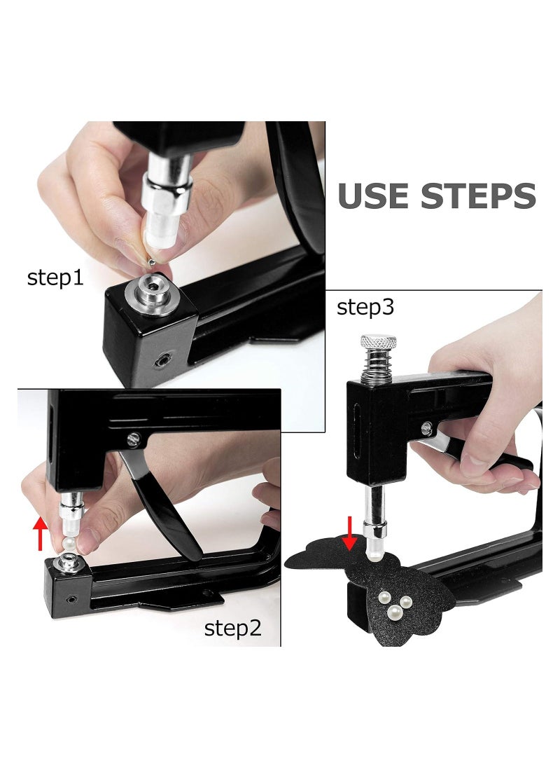 Pearl Setting Machine and Hand Press Pearl Setting Tools, 5 Sizes, Colorful No Holes Round Pearls Beads and Rivet Studs, Rivet Setting Machine, for Hats Clothes Skirts, Beads DIY Accessories (Black)  - Image 3