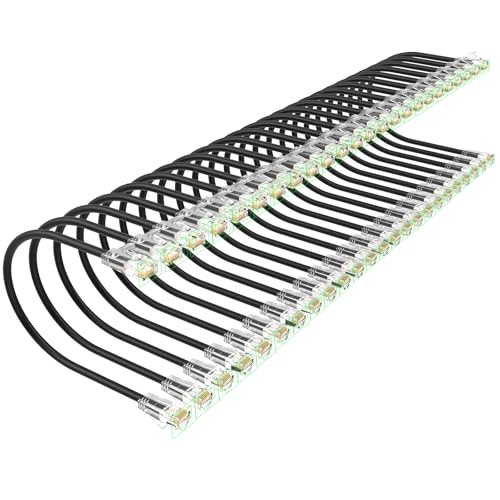 Xcftaud Cat 6 Patch Cables 1 feet 24Pack Slim Cat6a Ethernet Patch Cable 10Gbps 550Mhz UTP Pure Copper Patch Cables Cat6 Flexible Thin Cat6a Patch Cable for Network Devices Setup Black - Image 1