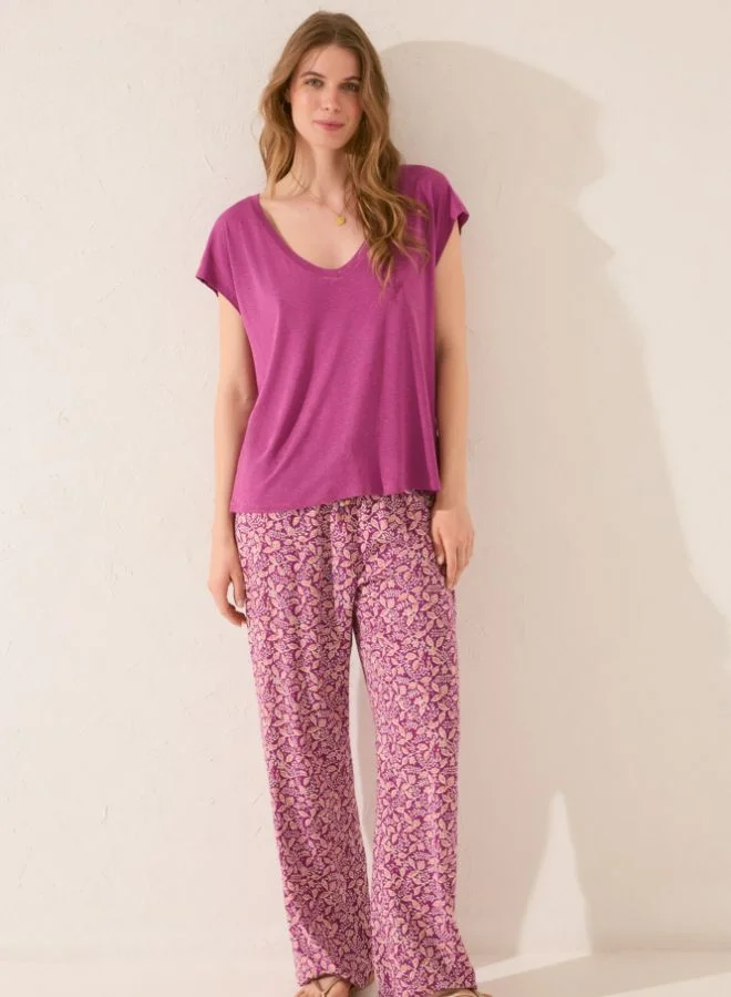 women'secret Purple/lilac viscose short sleeve T-shirt