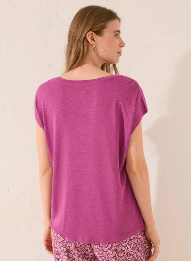women'secret Purple/lilac viscose short sleeve T-shirt